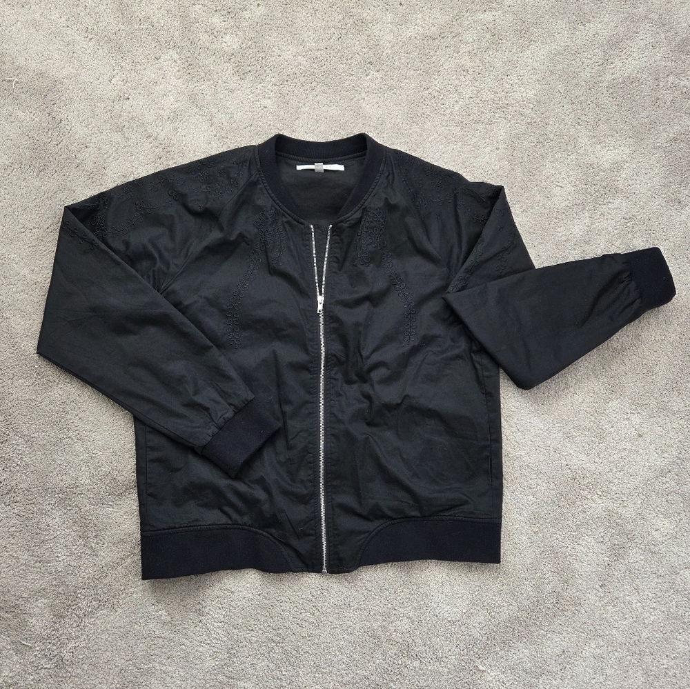 Women's Black Bomber Jacket With Embroidered Details